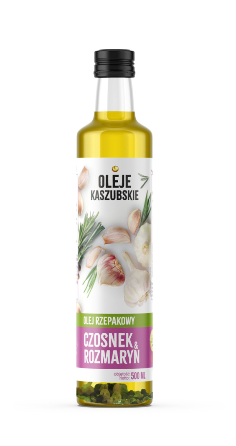 Olej Kaszubski rzepakowy rafinowany czosnek i rozmaryn 500ml Olej Kaszubski rzepakowy rafinowany czosnek i rozmaryn 500ml