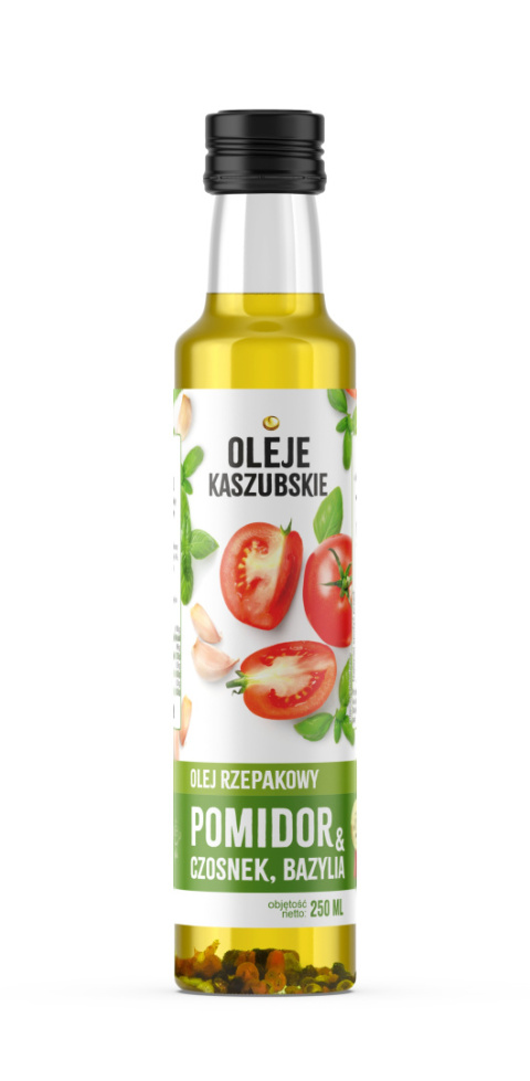 Olej Kaszubski rzepakowy rafinowany pomidor czosnek bazylia 250ml Olej Kaszubski rzepakowy rafinowany pomidor czosnek bazylia 250ml