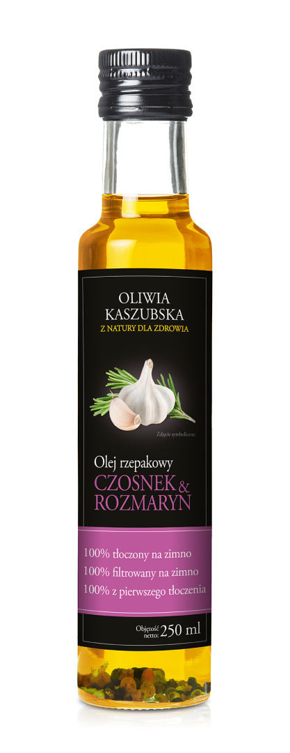 Olej rzepakowy tłoczony na zimno czosnek rozmaryn 250ml Olej rzepakowy tłoczony na zimno czosnek rozmaryn 250ml